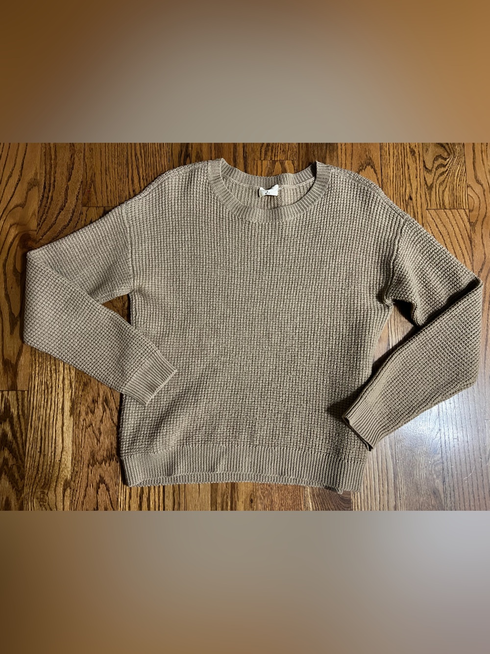 Wilfred Aritzia Cream Brown Merino Wool Crewneck Waffle Knit Sweater
